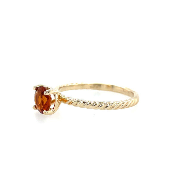 10k Yellow Gold Round Citrine Ring in Rope Style Setting