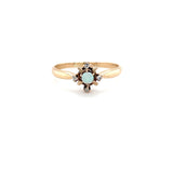 ESTATE 10K YELLOW GOLD OPAL AND DIAMOND SUNBURST RING