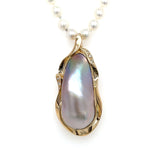 Estate 14k yellow gold Tahitian Mabé Pearl Enhancer Pendant with Diamond Accents on AAA Pearl Strand