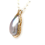 Estate 14k yellow gold Tahitian Mabé Pearl Enhancer Pendant with Diamond Accents on AAA Pearl Strand