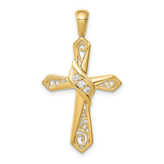 14KY Gold 1/20th ctw Diamond Cross Pendant