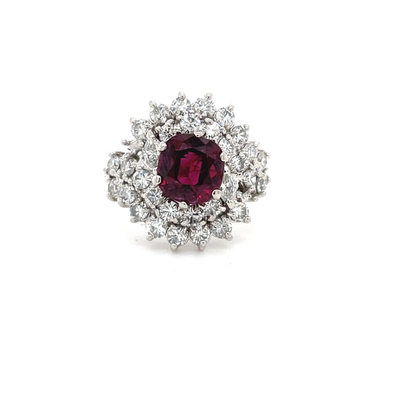 Estate 18k White Gold Halo Diamond & Ruby Ring