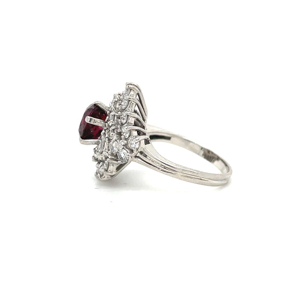 Estate 18k White Gold Halo Diamond & Ruby Ring