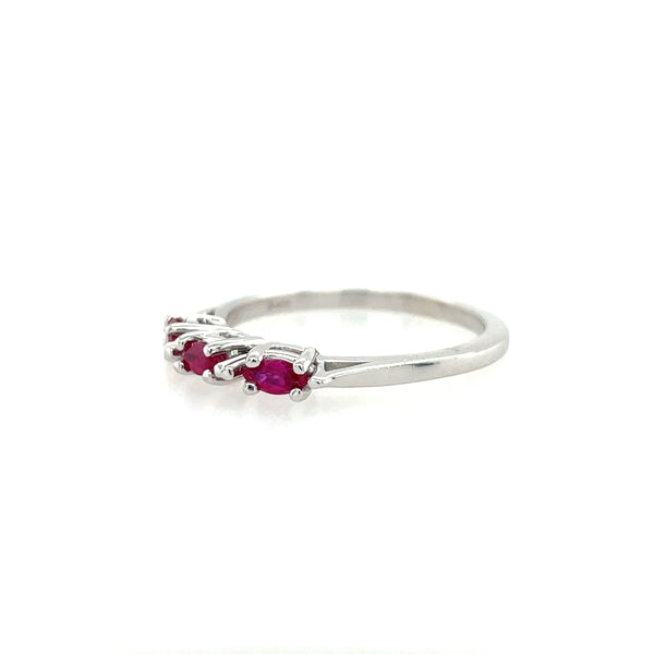 14K White Gold Three-Stone Horizontal Marquise Ruby Ring