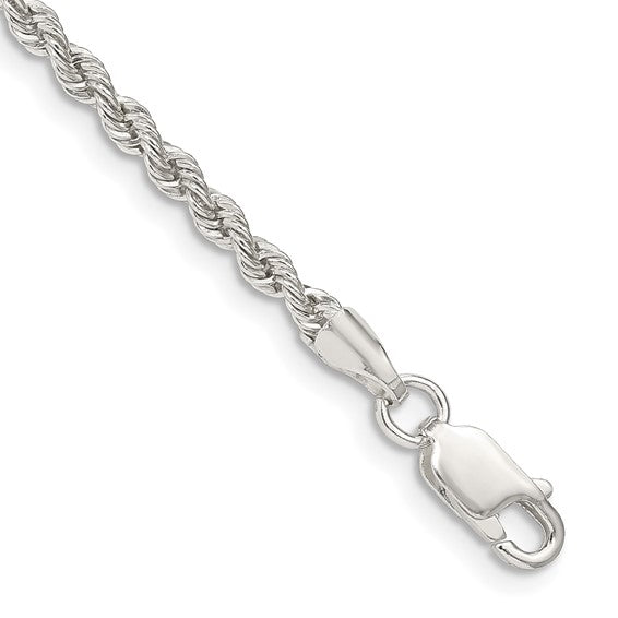 Sterling Silver Solid Rope Bracelet with Lobster Clasp - 8 inch