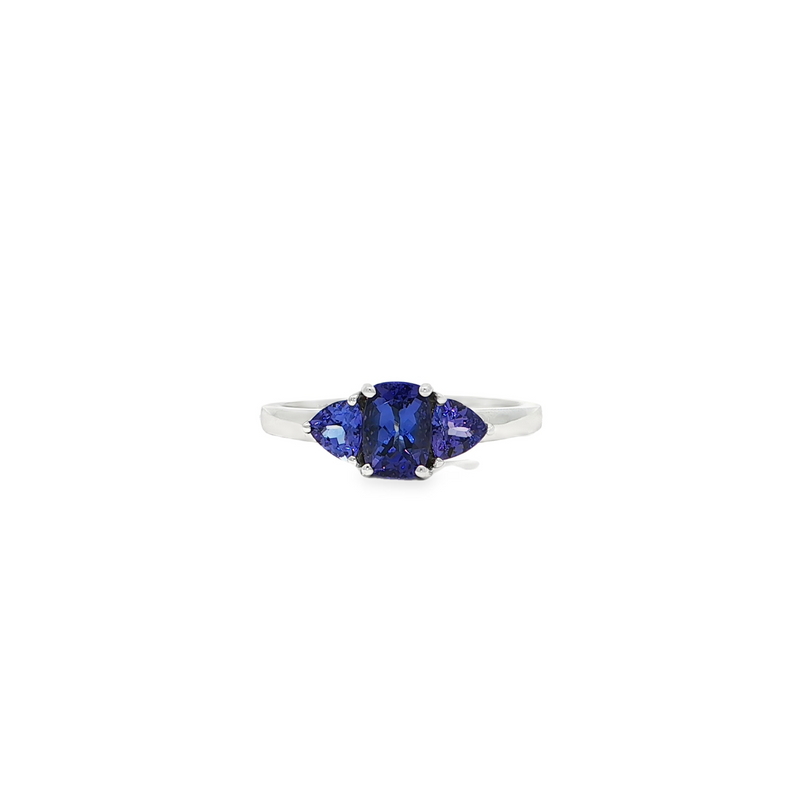 Estate 18k White Gold Cushion Cut Tanzanite Ring