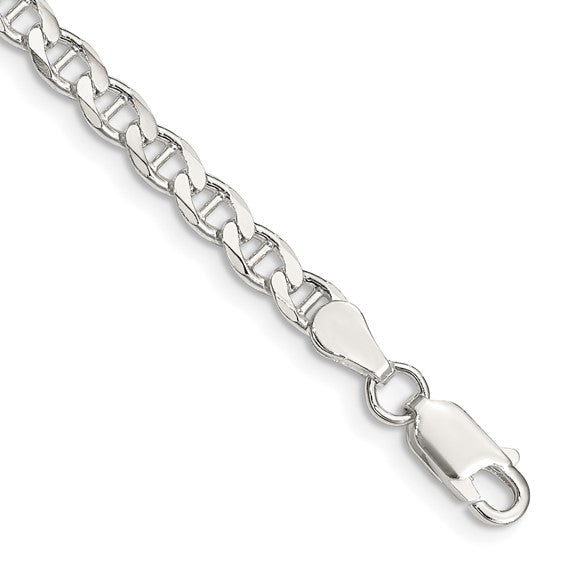 Sterling Silver Diamond Cut Flat Anchor Curb Bracelet - 8 Inch