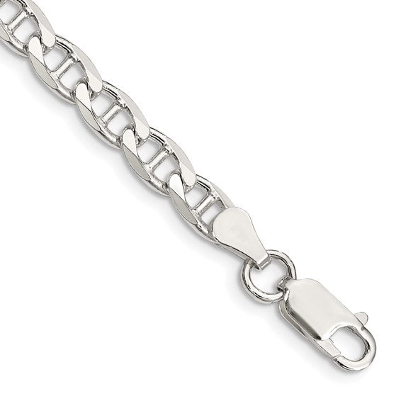Sterling Silver Diamond Cut Flat Anchor Curb Bracelet – 9 Inch