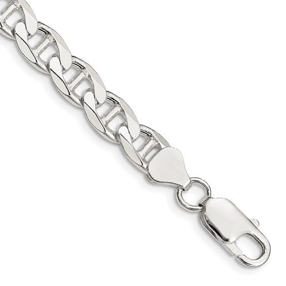 Sterling Silver Diamond Cut Flat Anchor Curb Bracelet – 8 Inch