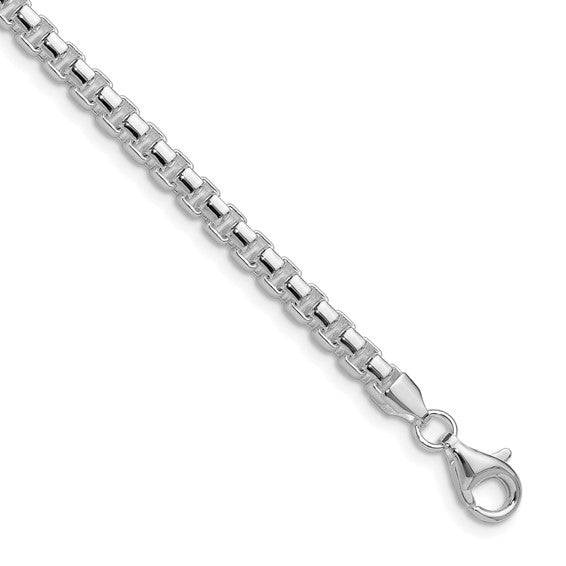 Rhodium Plated Sterling Silver Round Box Bracelet – 8.5 Inch