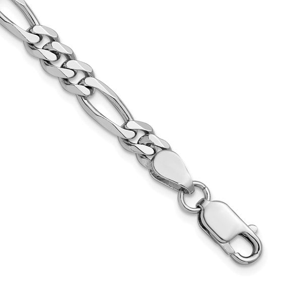 Rhodium Plated Sterling Silver Figaro Bracelet – 9 Inch