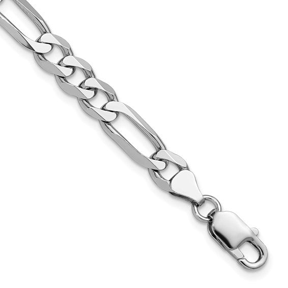 Rhodium Plated Sterling Silver Figaro Bracelet – 10 Inch