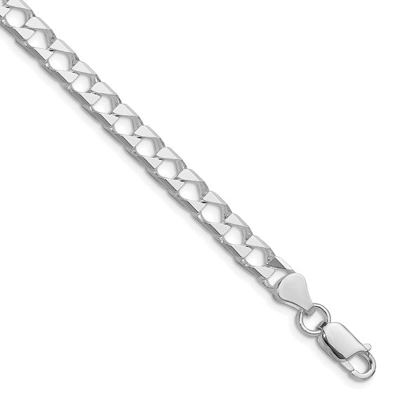 Rhodium Plated Sterling Silver Diamond Cut Square Curb Bracelet – 9 Inch