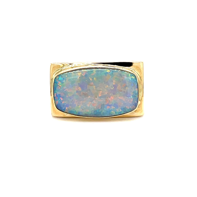 ESTATE18K YELLOW GOLD MEN’S RING WITH CREATED OPAL