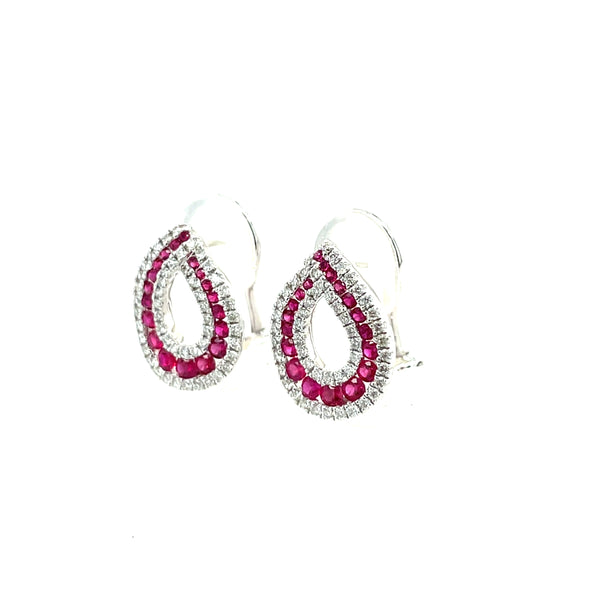 18K White Gold Ruby and Diamond Teardrop Earrings