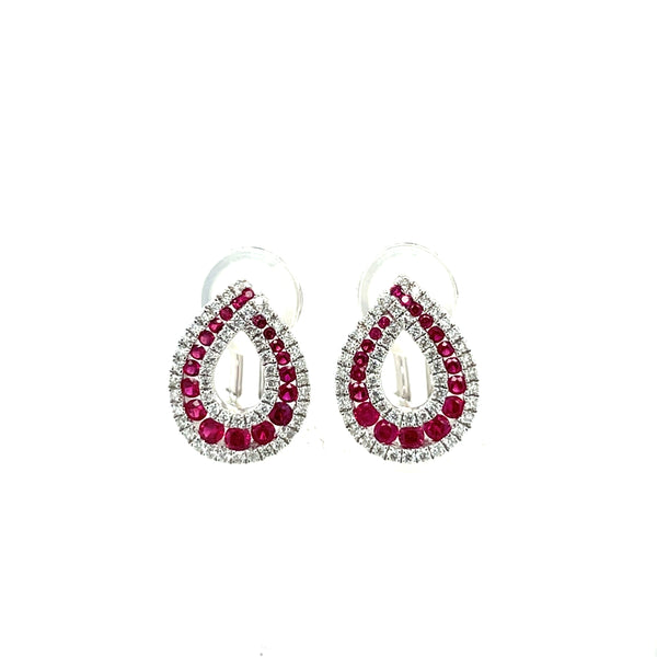 18K White Gold Ruby and Diamond Teardrop Earrings