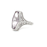 ESTATE 14k White Gold COFFIN-SHAPED AMETHYST RING