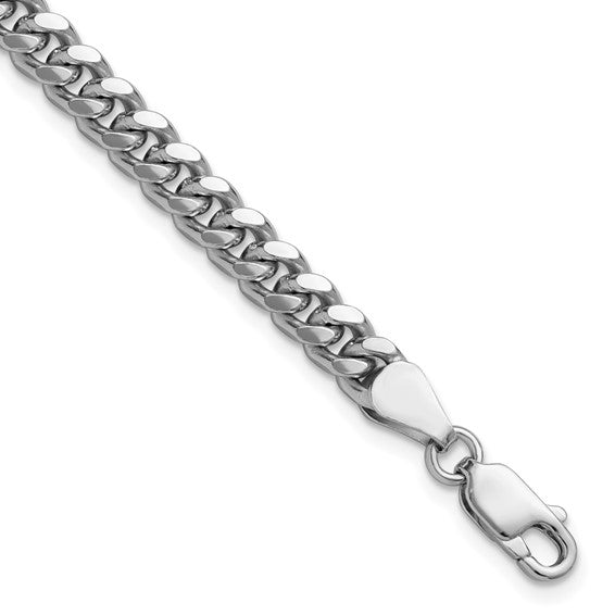 Rhodium Plated Sterling Silver Domed Curb Bracelet with Diamond-Cut Sides – 8 Inch