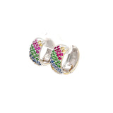 Estate 14K White Gold Multi-Colored Gemstone Hinged Hoop Earrings