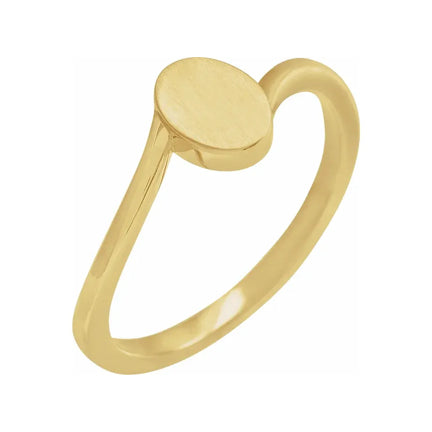 Elegant 14K Yellow Gold Bypass Oval Signet Ring – Brushed Finish & Engravable