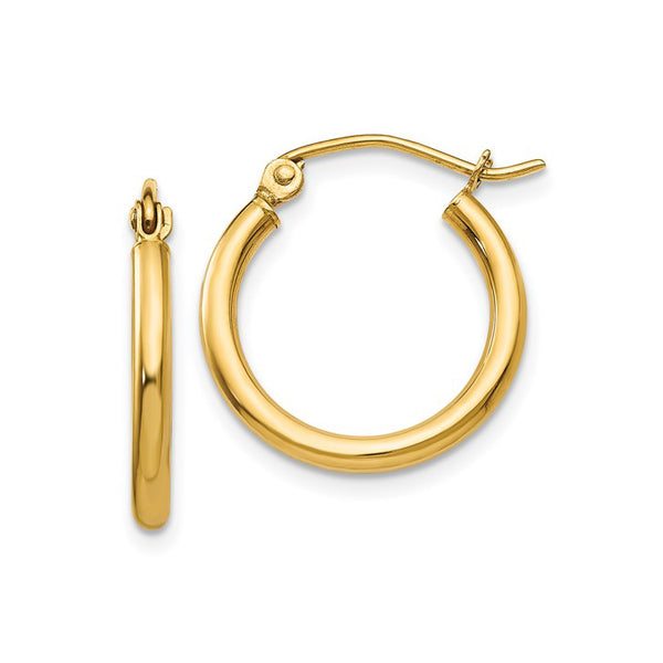 14K Yellow Gold Lightweight Polished Tube Hoop Earrings