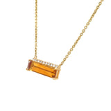 14k Yellow Gold Horizontal Rectangle Citrine Pendant with Diamond Accents