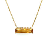 14k Yellow Gold Horizontal Rectangle Citrine Pendant with Diamond Accents