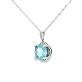14k White Gold Square Sky Blue Topaz and Diamond Scalloped Pendant