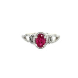 14K White Gold Oval Ruby and Diamond Loop Design Ring