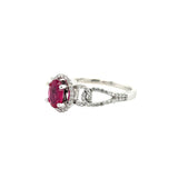14K White Gold Oval Ruby and Diamond Loop Design Ring