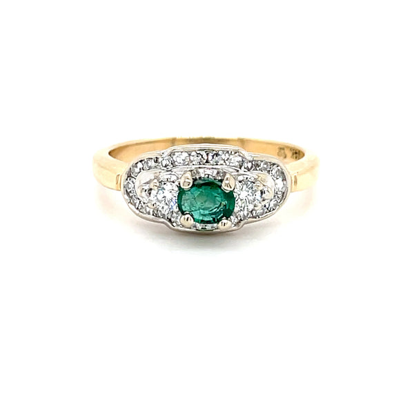 ESTATE 14K Two-Tone Emerald Ring with Diamond