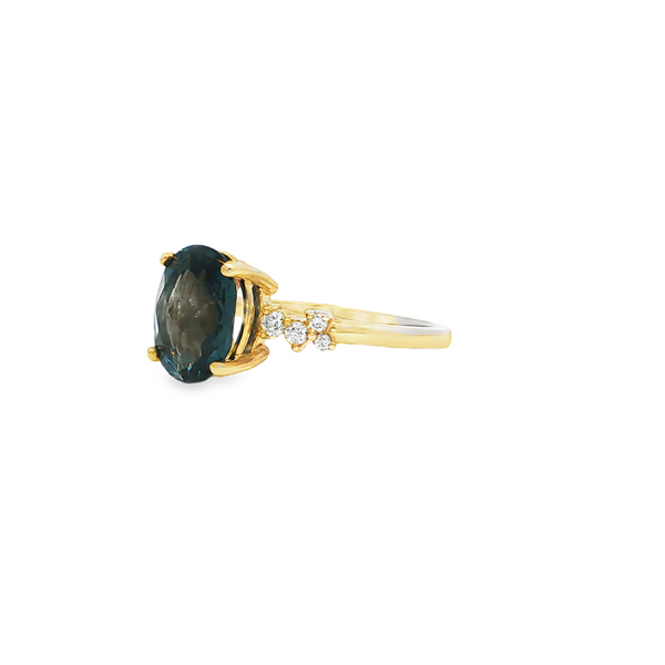10k Yellow Gold Oval London Blue Topaz and Diamond Accent Ring