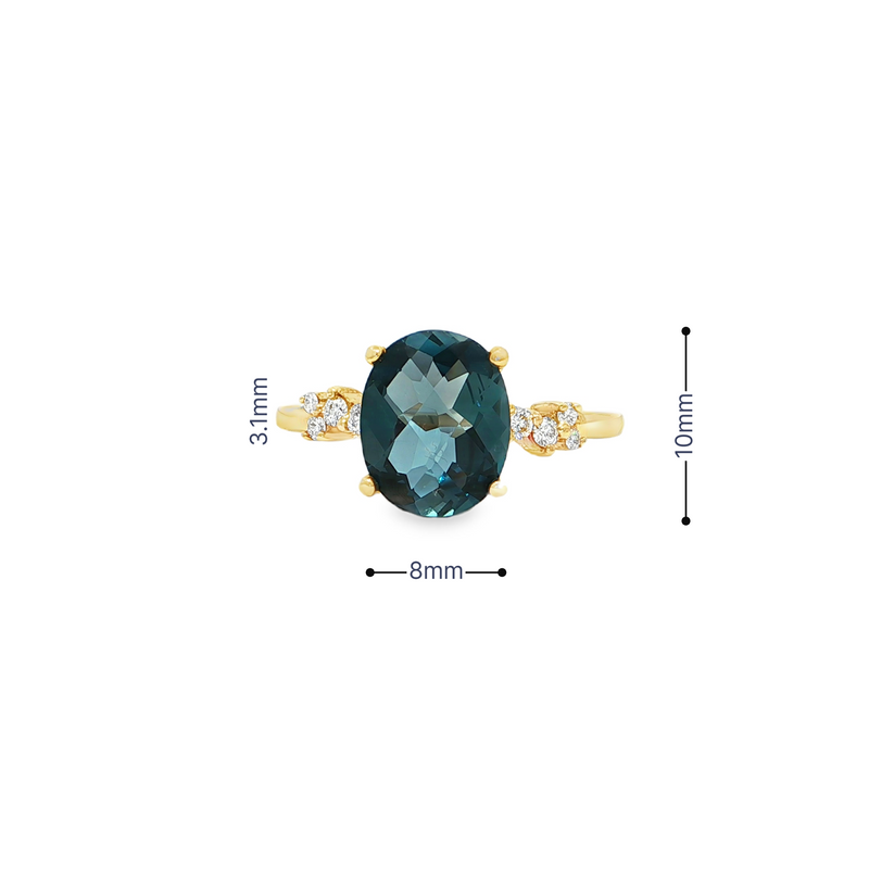 10k Yellow Gold Oval London Blue Topaz and Diamond Accent Ring