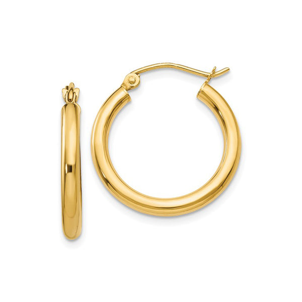 14K Yellow Gold Lightweight Round Tube Hoop Earrings
