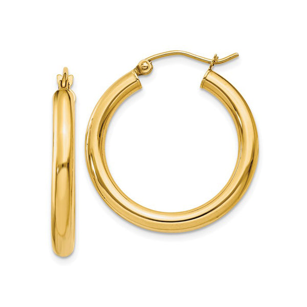 14K Yellow Gold Lightweight Round Tube Hoop Earrings