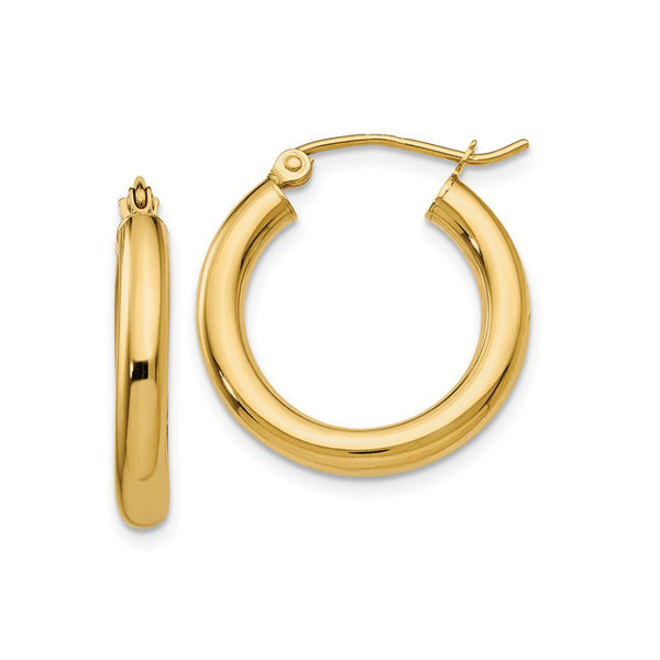 14K Yellow Gold Lightweight Polished Tube Hoop Earrings