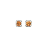 14k White Gold Cushion Citrine and Diamond Halo Earrings