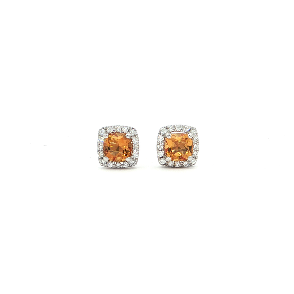 14k White Gold Cushion Citrine and Diamond Halo Earrings
