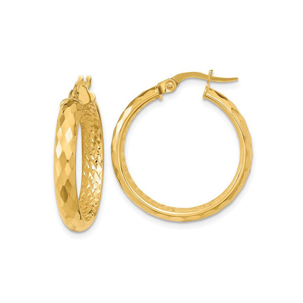 14K Yellow Gold Diamond Cut Hoop Earrings