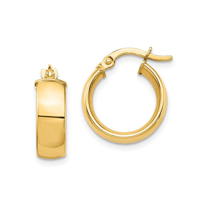 14K Yellow Gold Flat Huggie Hoop Earrings