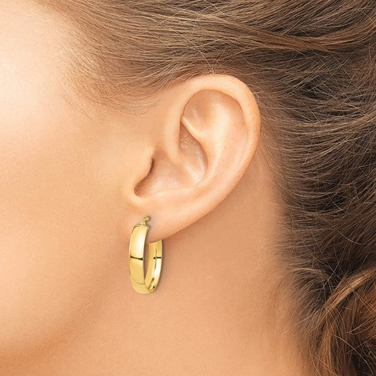 14K Yellow Gold High Polish Round Hoop Earrings