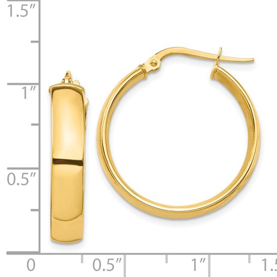 14K Yellow Gold High Polish Round Hoop Earrings