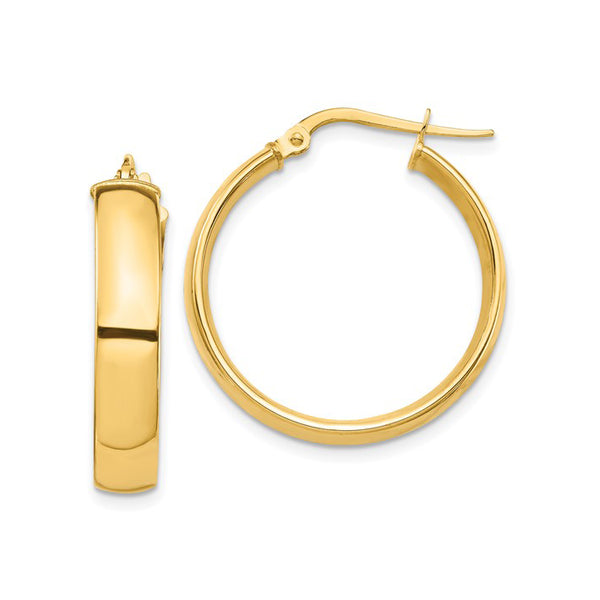 14K Yellow Gold High Polish Round Hoop Earrings