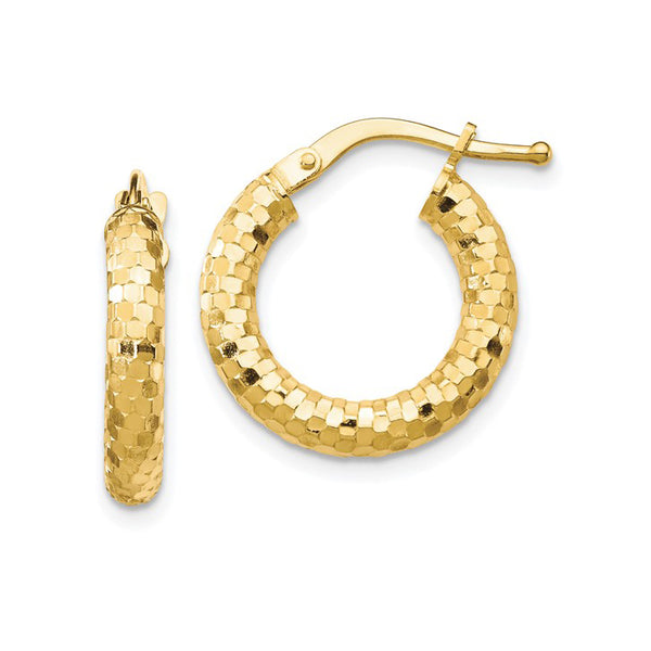 14K Yellow Gold Diamond Cut Hoop Earrings