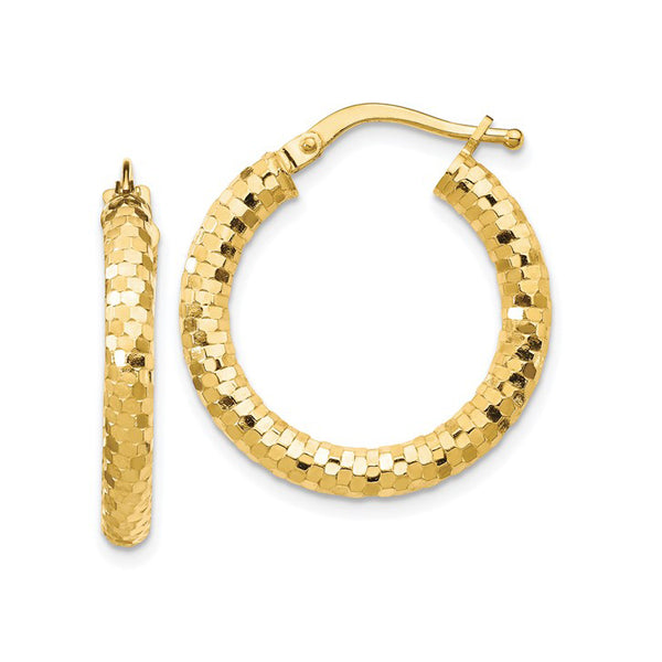 14K Yellow Gold Diamond Cut Hoop Earrings