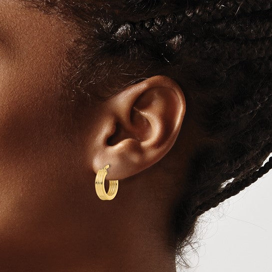 14K Yellow Gold Polished Textured Hoop Earrings