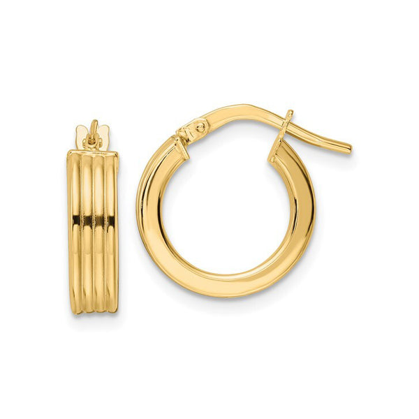 14K Yellow Gold Polished Textured Hoop Earrings