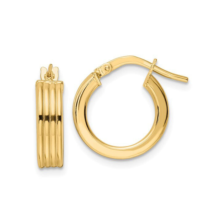 14K Yellow Gold Polished Textured Hoop Earrings