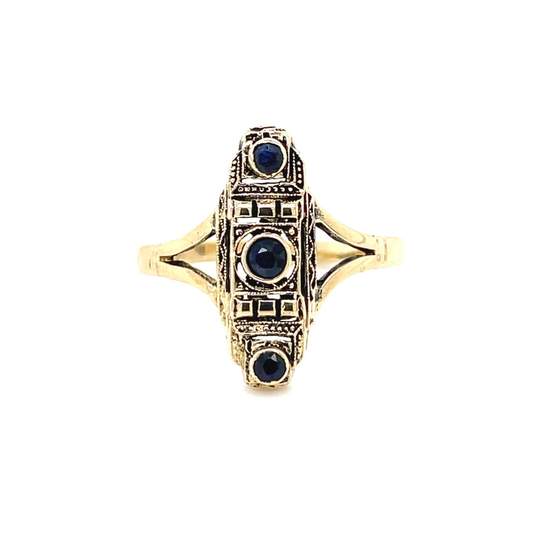 Estate 14K Yellow Gold Victorian-Style Ring with Blue Sapphires