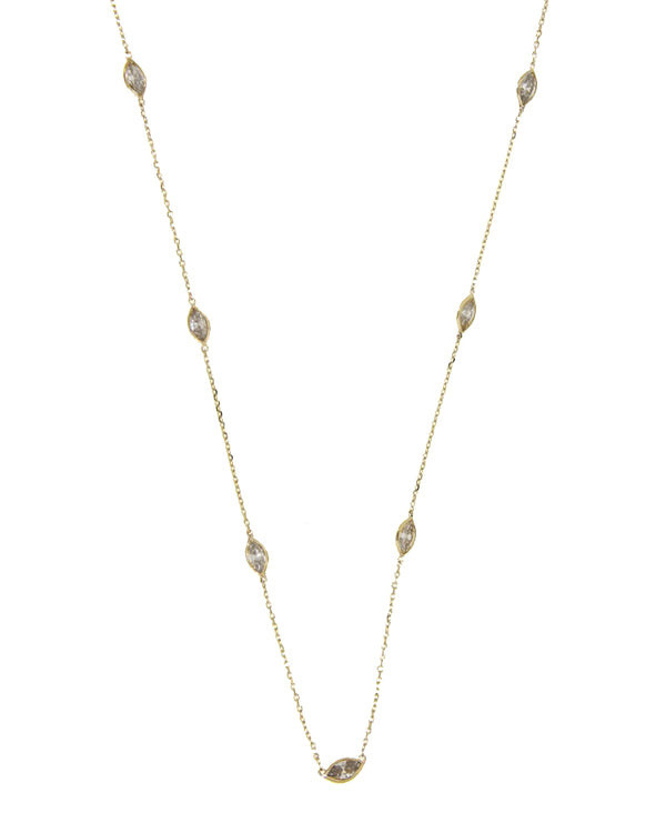 14ky Gold Marquise Diamond Station Necklace